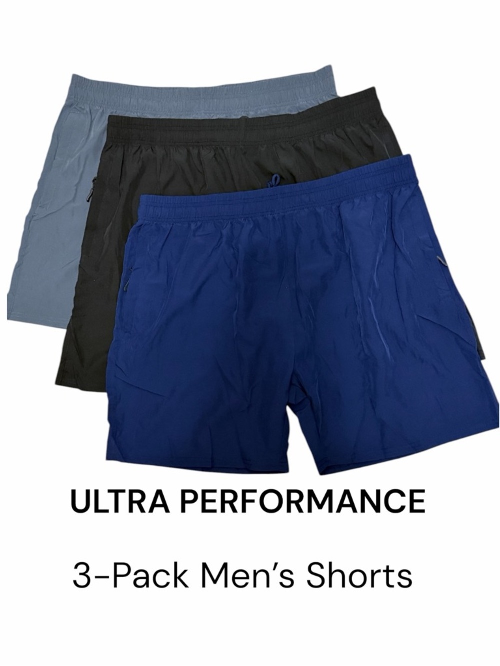 NEW 3-Pack Men's 7” Athletic Zip Pocket Shorts